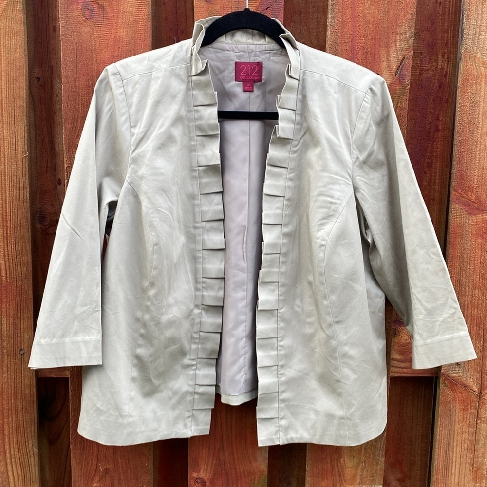212 Collection Tan Ruffle Trim Open Front Jacket Blazer Plus Size 16